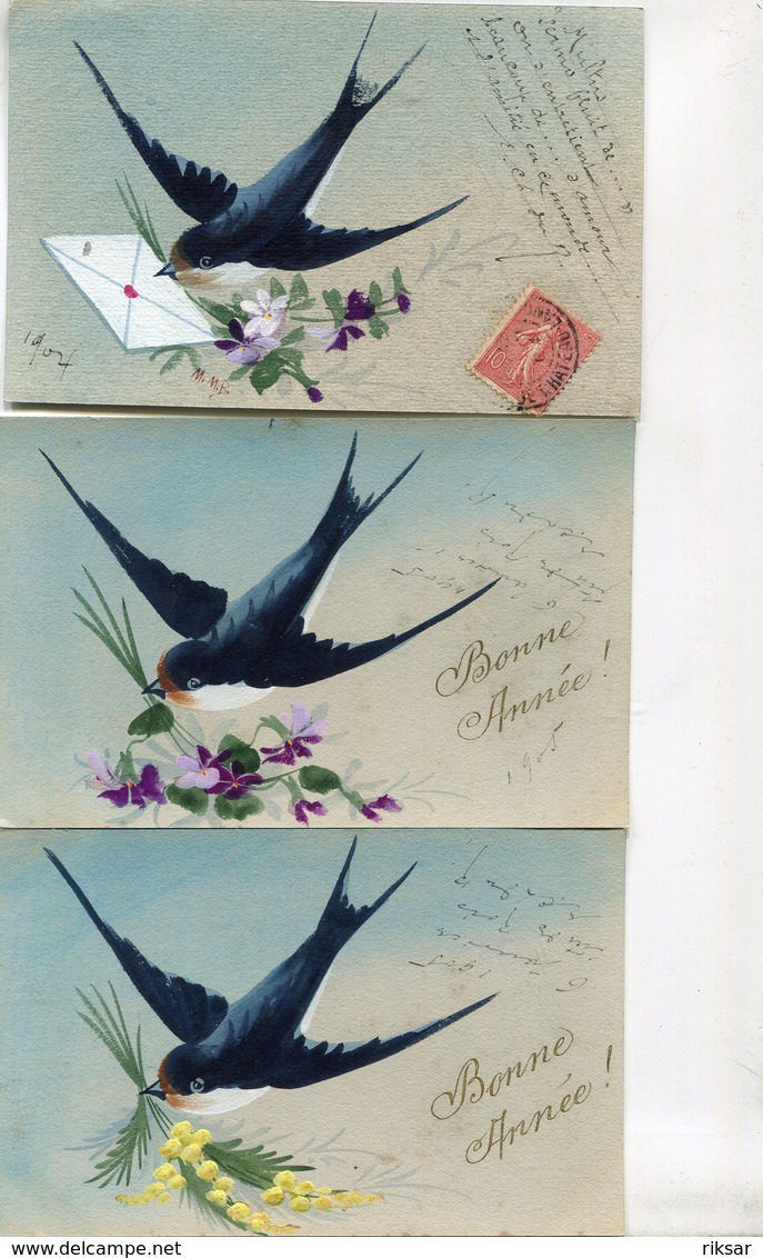 FANTAISIE(PEINTE A LA MAIN) FLEUR(8 CARTES) OISEAU - Autres & Non Classés