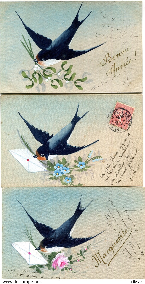 FANTAISIE(PEINTE A LA MAIN) FLEUR(8 CARTES) OISEAU - Autres & Non Classés