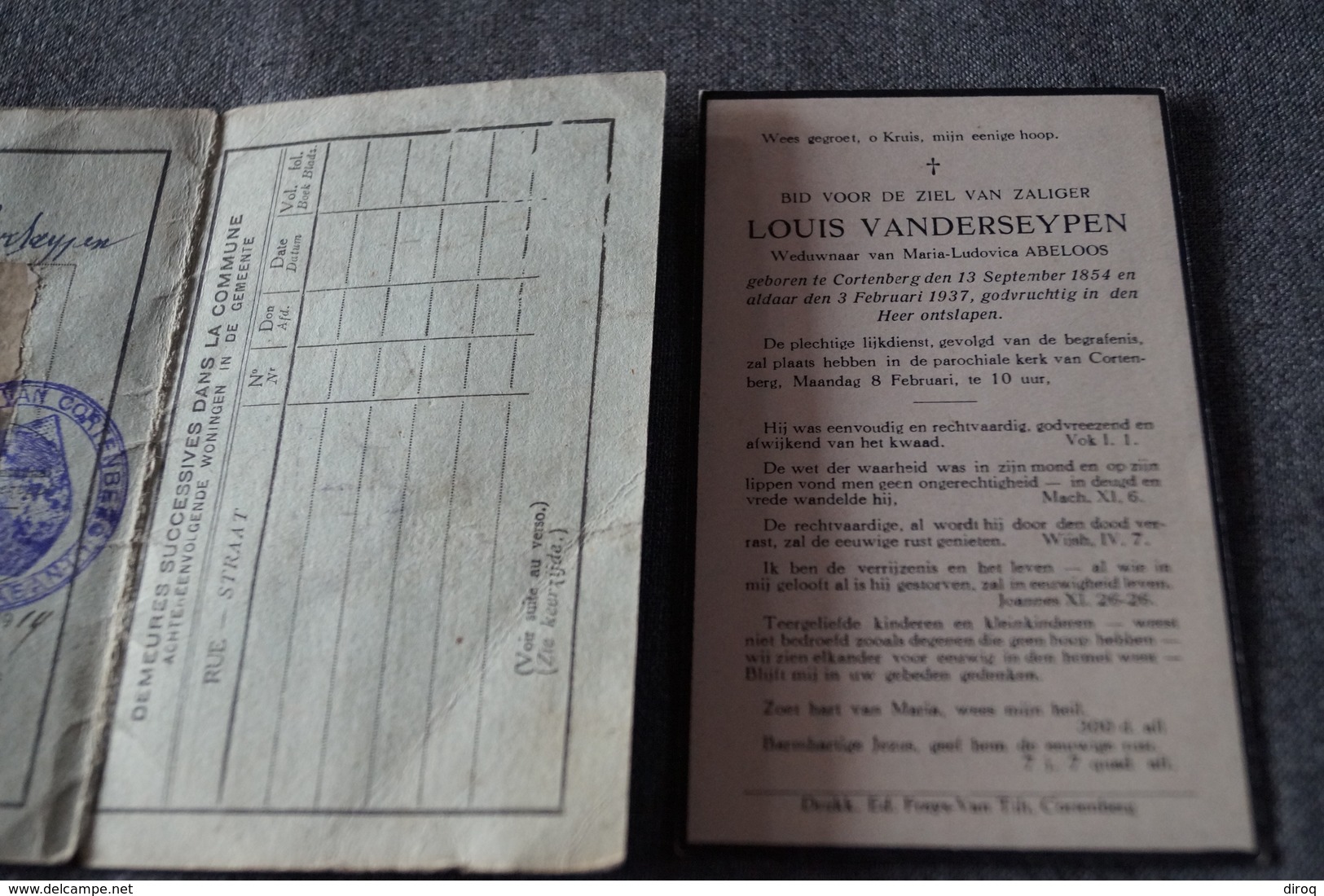Cortenberg,avis Mortuaire Avec Carte D'identité,Louis Vanderseypen 1937,superbe Lot - Décès