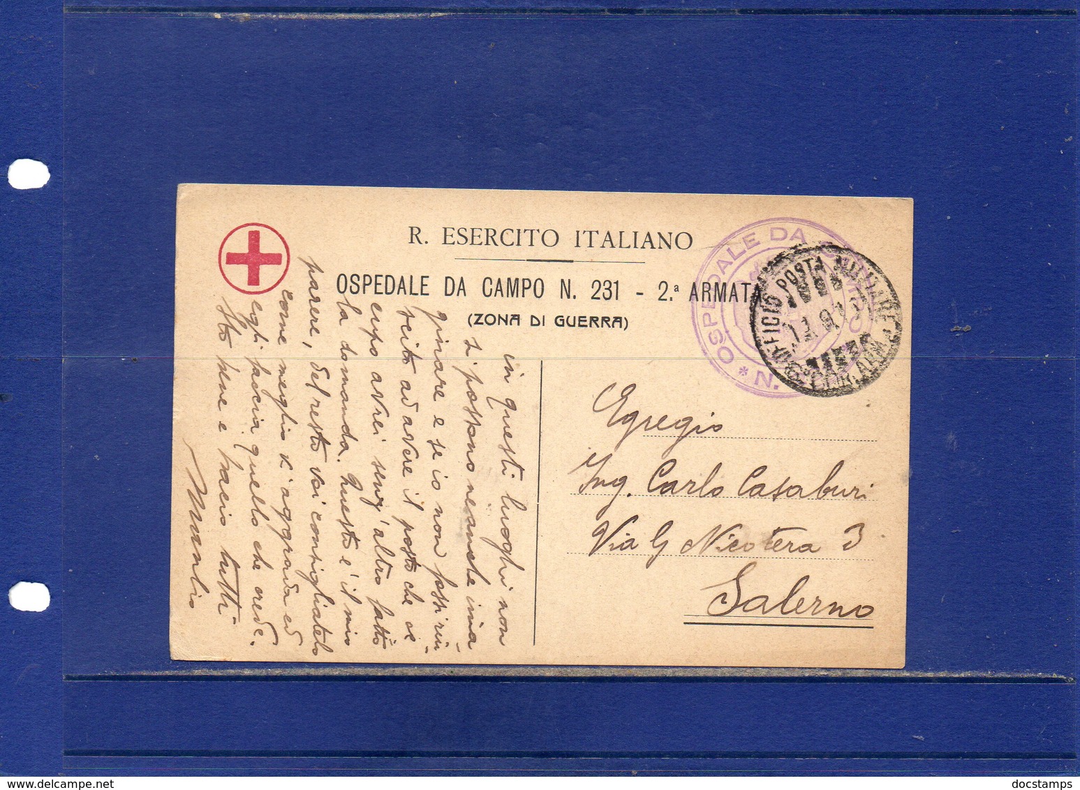 ##(DAN193)- ITALY- 1919 -Cartolina In Franchigia R.Esercito Ospedale Da Campo 231 2^ Armata Per Salerno - Posta Militare (PM)