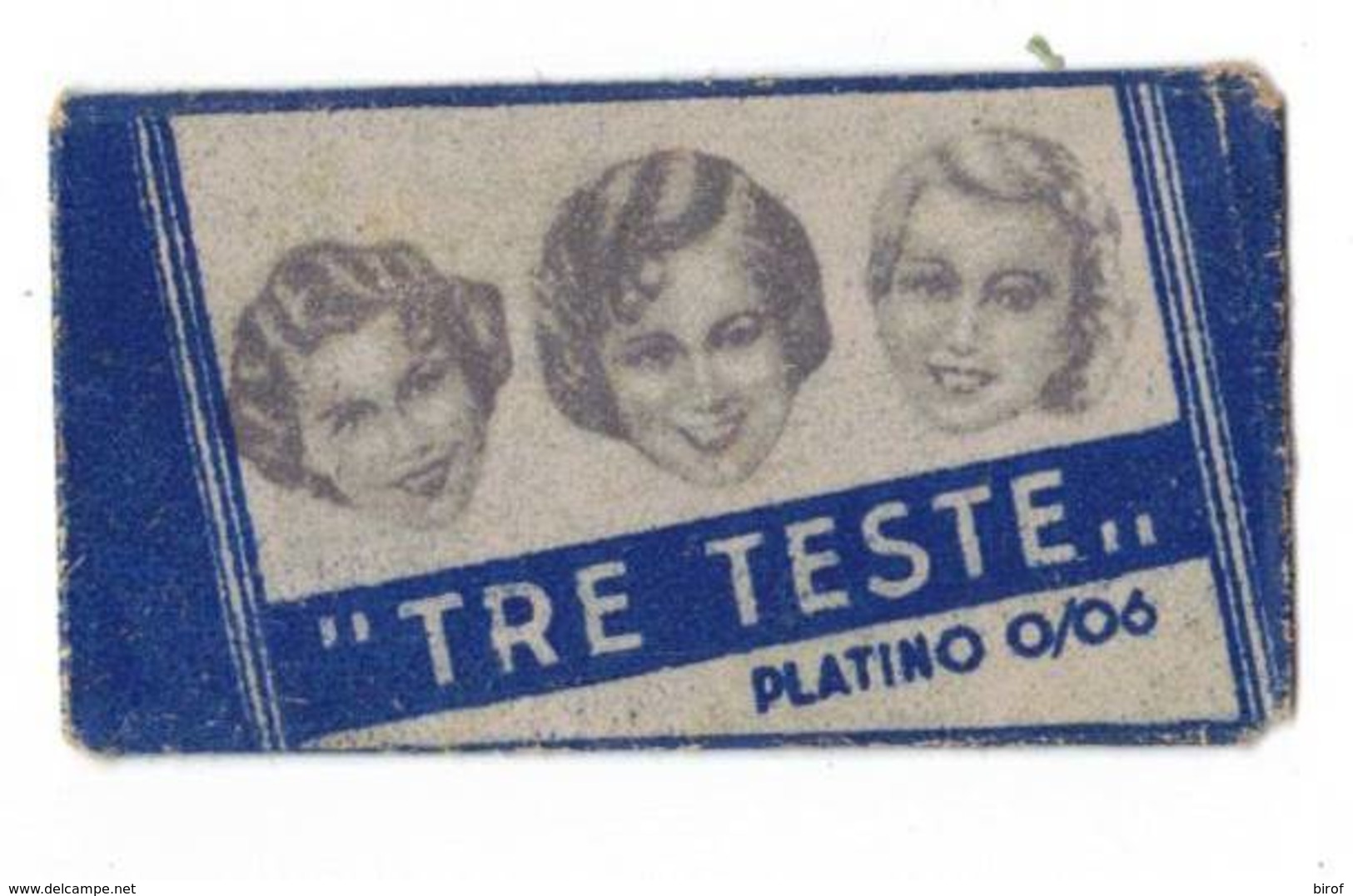 LAMETTA DA BARBA - TRE TESTE PLATINO 0.06  -   ANNO 1930/40  - - Lamette Da Barba