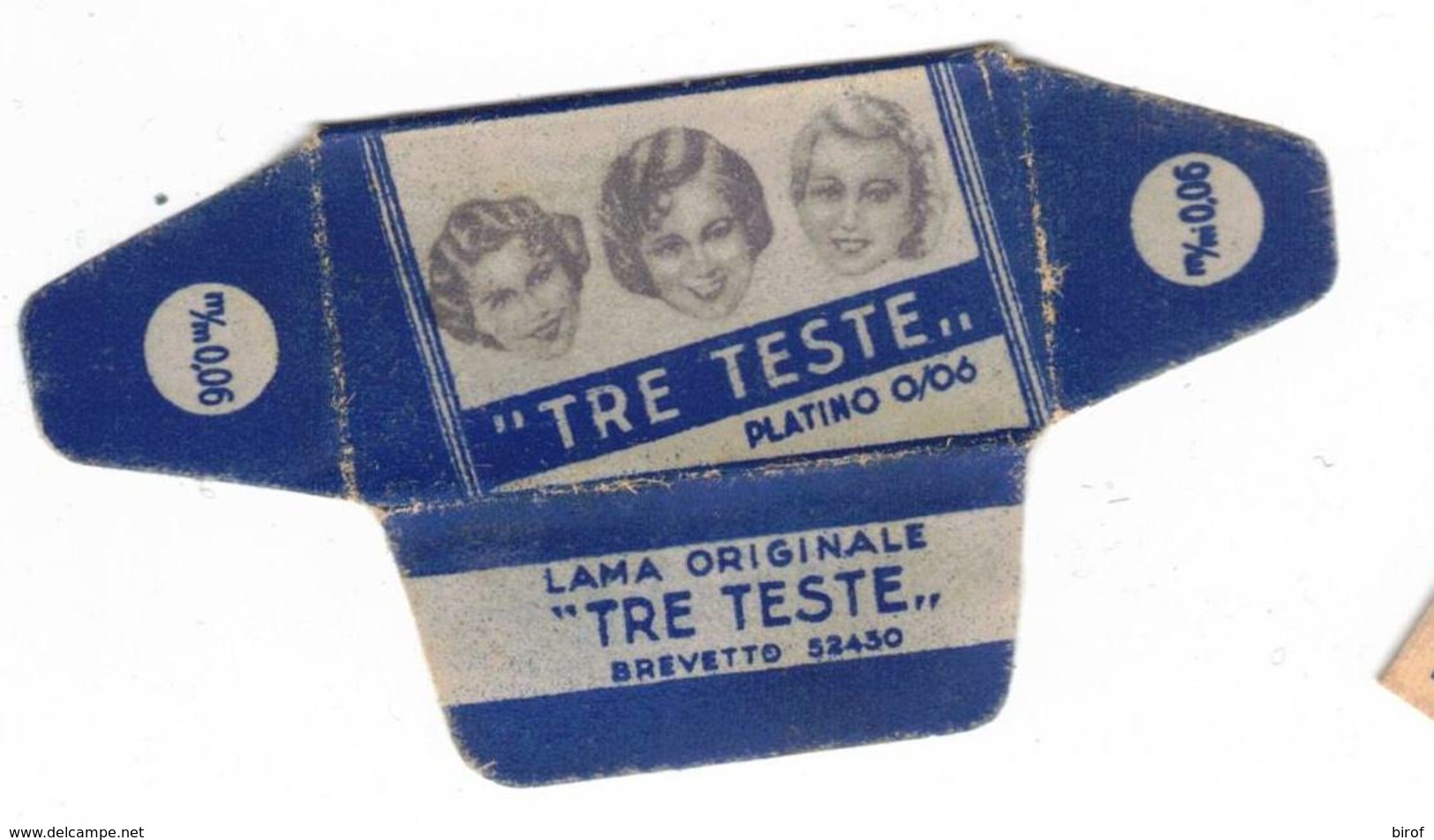 LAMETTA DA BARBA - TRE TESTE PLATINO 0.06  -   ANNO 1930/40  - - Lamette Da Barba