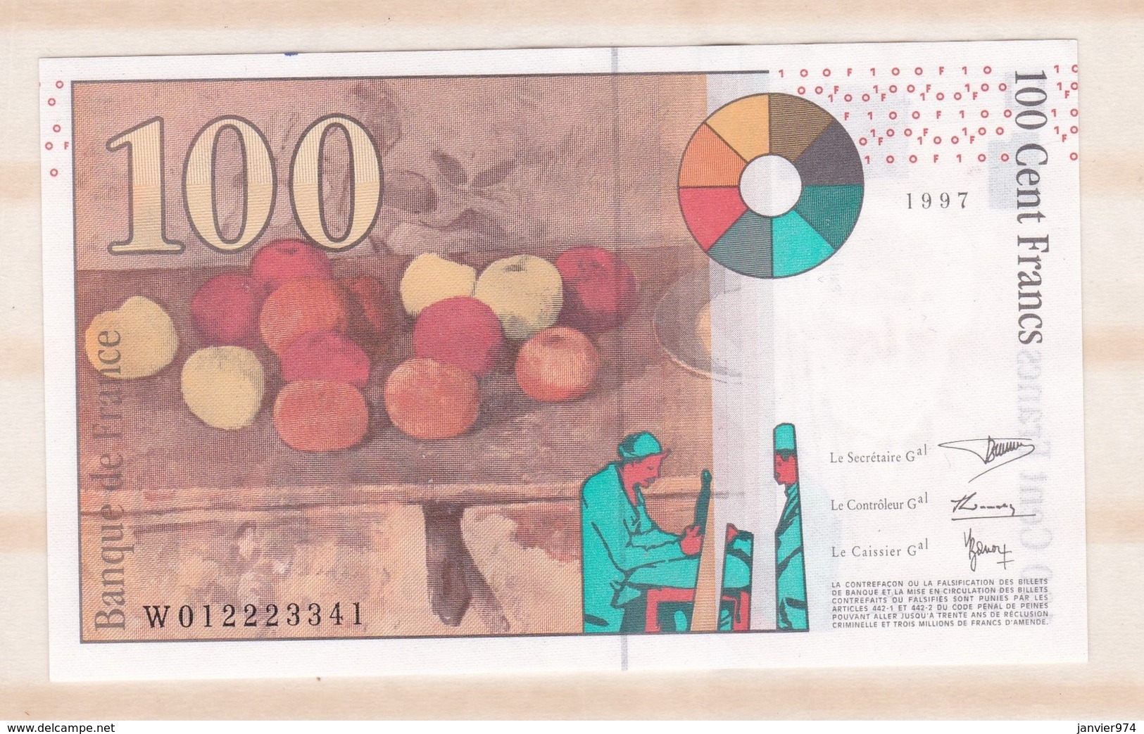 100 Francs Cézanne 1997 Série W.012223341. Billet Neuf. - 100 F 1997-1998 ''Cézanne''