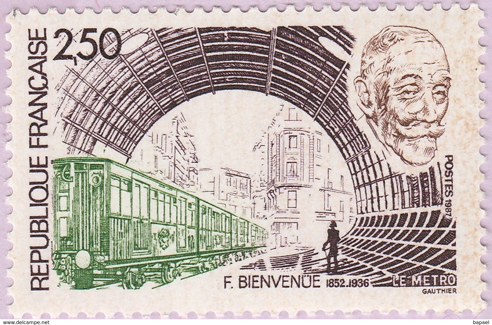 N° Yvert & Tellier 2452 - Timbre De France (Année 1987) - MNH - Hommage Fulgence Bienvenue (Portrait Et Rame De Métro) - Neufs