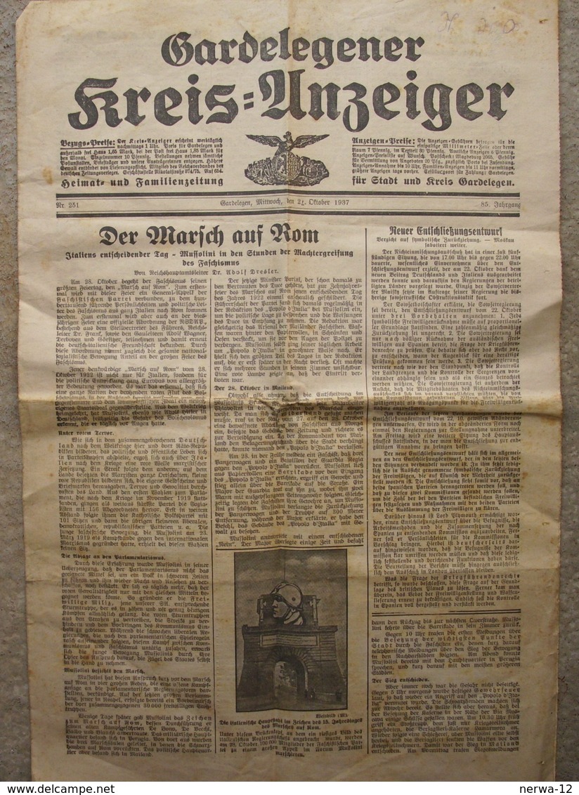 Militaria 2. Weltkrieg Zeitung Vom 28. April 1937 "Gardelegener Kreis-Anzeiger" - Deutsch