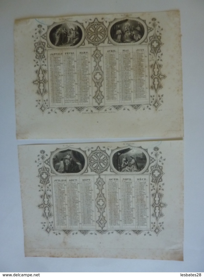 ALMANACH  1851  CALENDRIER SEMESTRIEL  Qté 2 Allégorie Religieuse   Arabesque   Lithographie - - Grossformat : ...-1900
