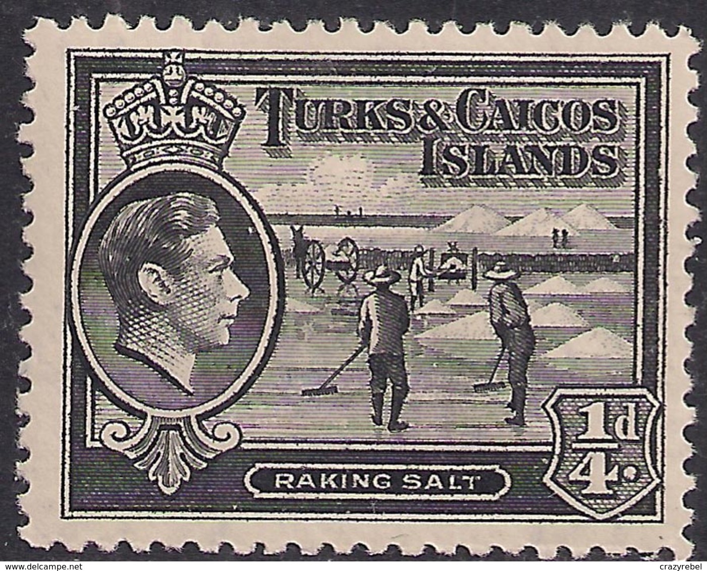 Turks & Caicos 1938 - 45 KGV1  1/4d Black Raking Salt MM SG 194 ( M1212 ) - Turks E Caicos