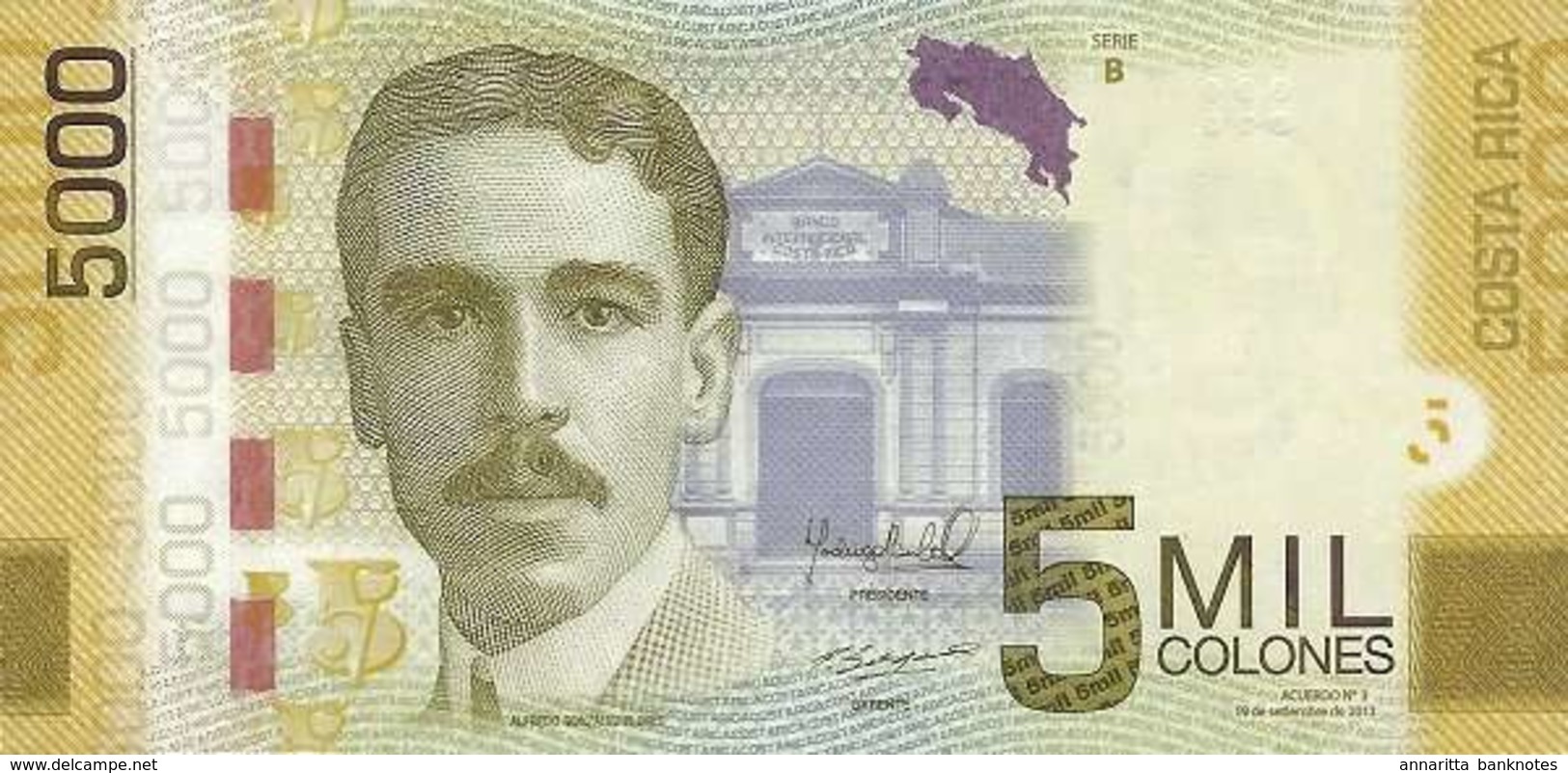 COSTA RICA 5000 COLONES 2012 P-276b UNC SERIE B. [CR560b] - Costa Rica