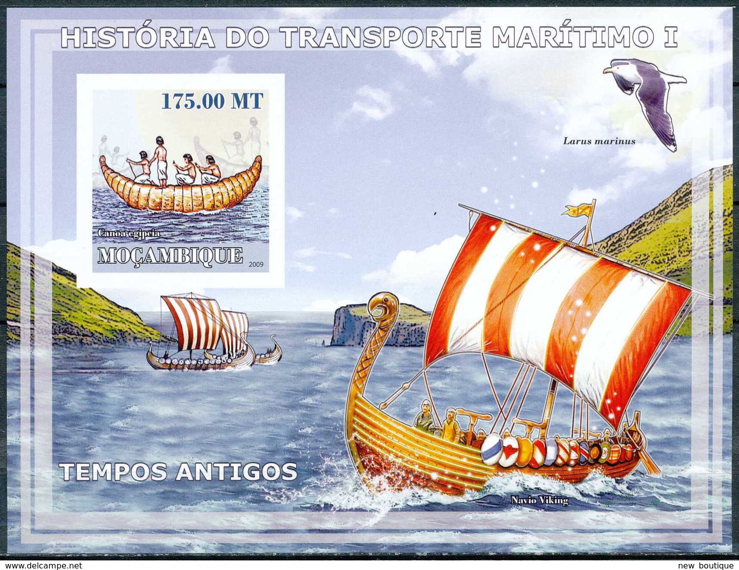 NB - [34034]BL184, Mozambique - ND/imperf - Histoire Des Transports Maritimes, Bateaux Antiques, Canoe Egyptien - Bateaux