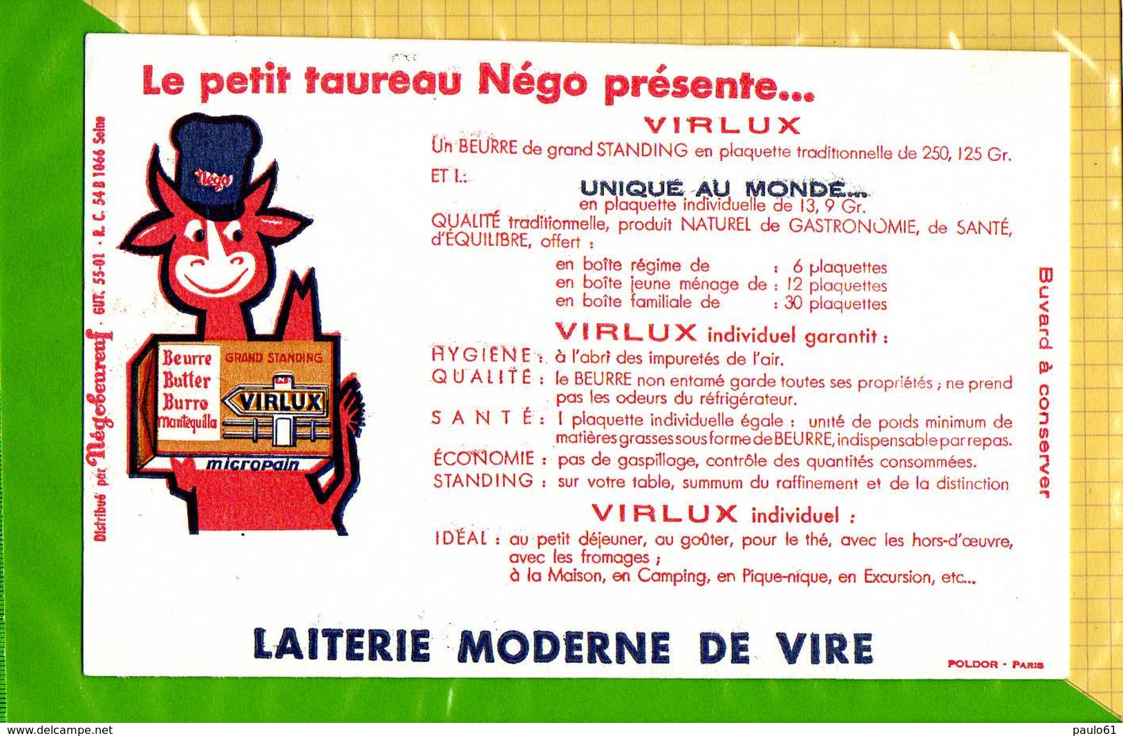 BUVARD  : Laiterie Moderne De Vire  Le Petit Negro  Beurre - Produits Laitiers