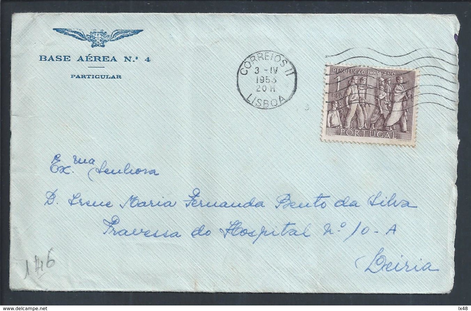 Carta Da Base Aérea 4 Das Lajes, Açores. Stamp Dos 25 Anos Da Revolução Nacional Do Estado Novo. - Lettres & Documents