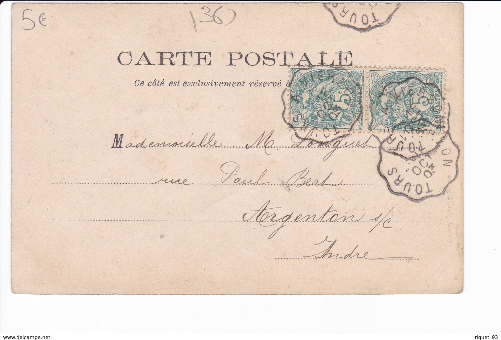 Environs D'Argenton - Villa Du Menoux (cachet Postal De Tours à Vierzon) - Other & Unclassified