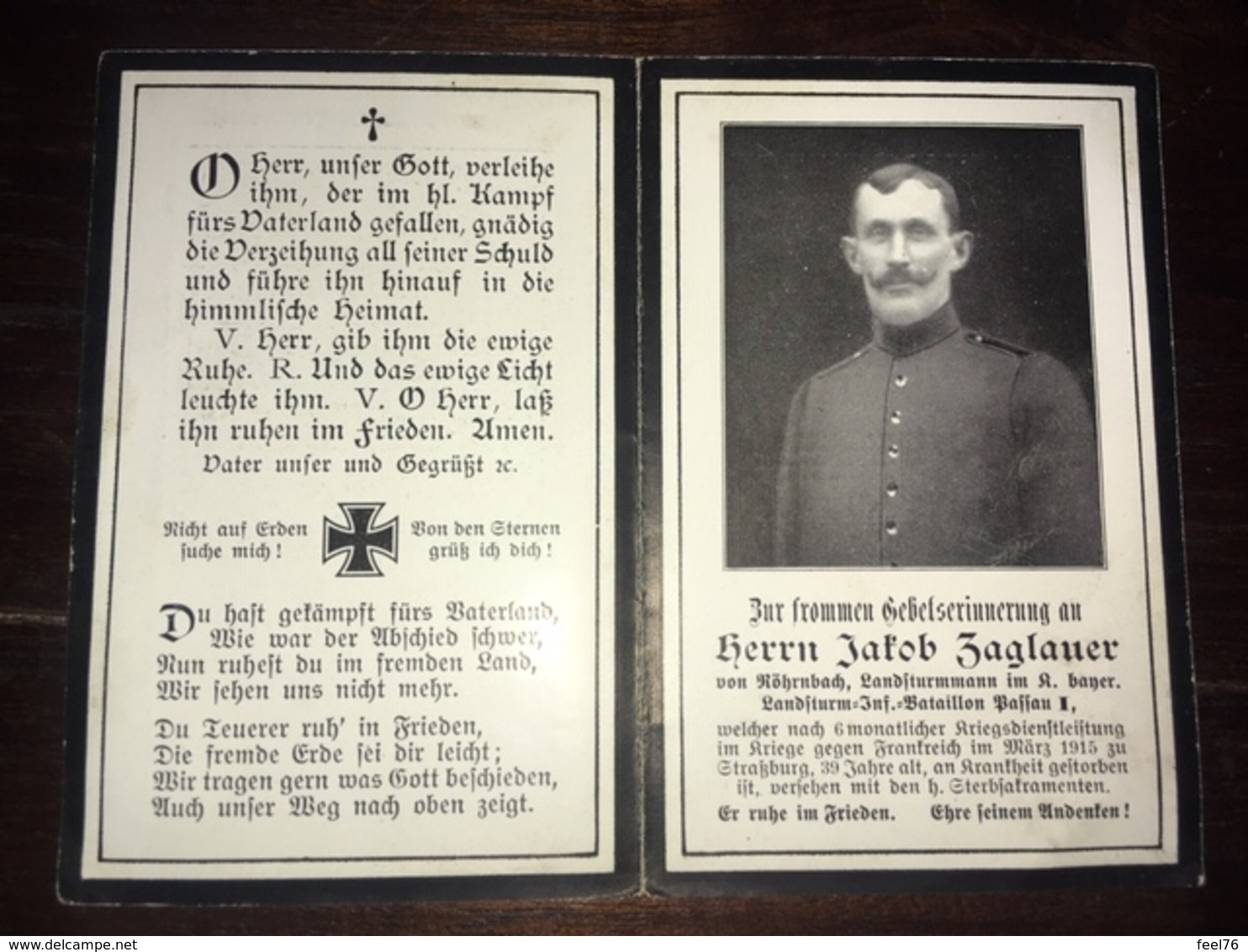 Sterbebild Wk1 Ww1 Bidprentje Avis Décès Deathcard Landsturm Batl. Passau Strassburg Strasbourg Cronenbourg Bl 4 Gr 66 - 1914-18