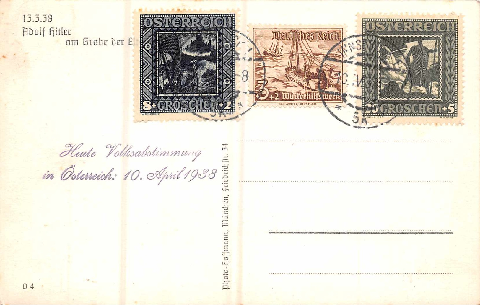 MILITARIA 1938  -  Adolf  HITLER   Am Grabe Der.. ( With Stamps Osterreich ) - War 1939-45