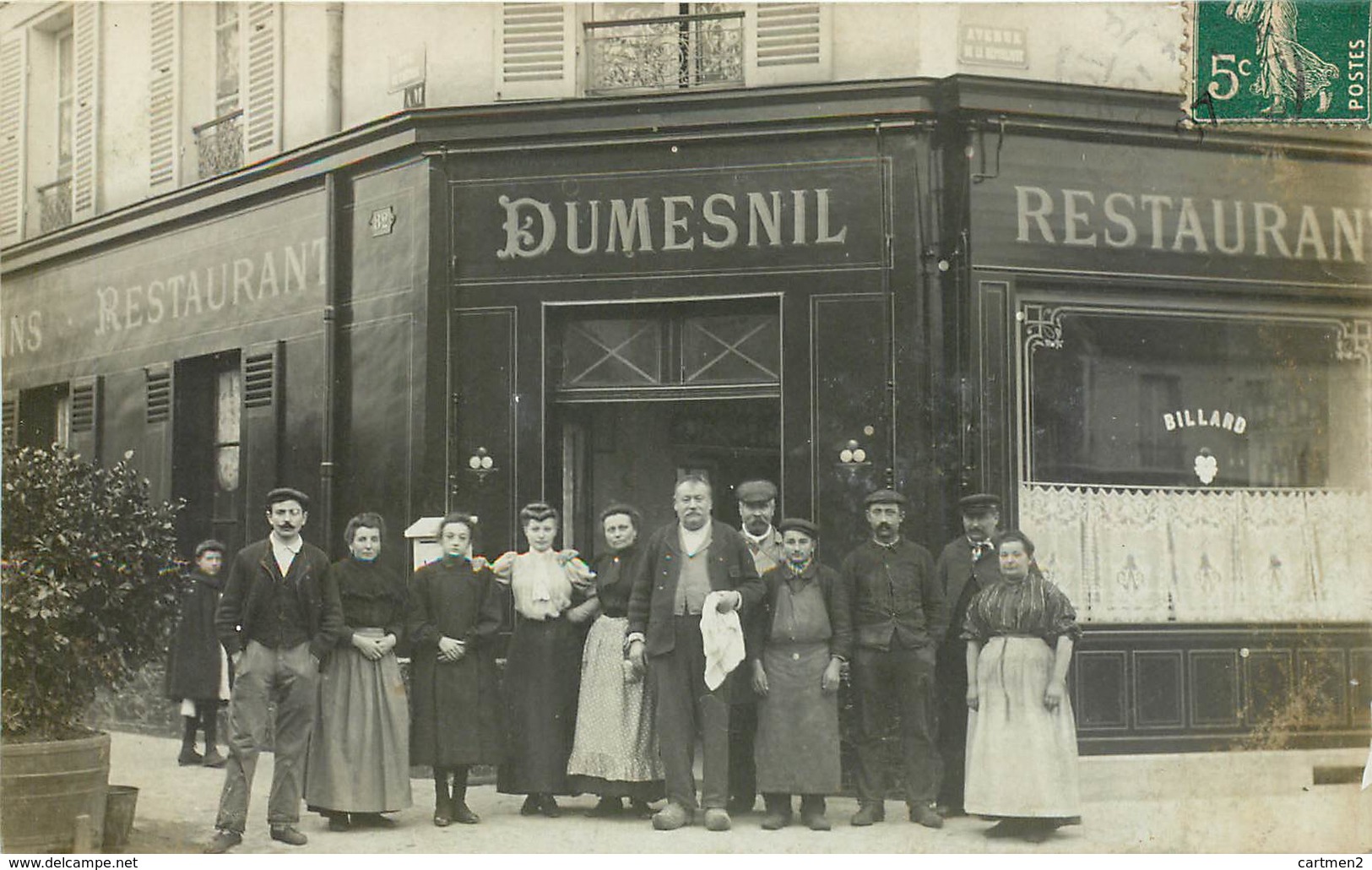 CARTE PHOTO : PARIS DEVANTURE " DUMESNIL " CAFE RESTAURANT ANGLE AVENUE DE LA REPUBLIQUE 75011 - District 11