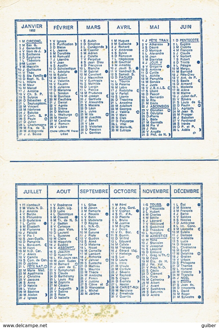 Calendrier 1952 PUB Sanitaires Mons  Illustration Marthe Bland - Petit Format : 1941-60