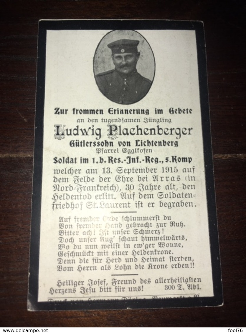 Sterbebild Wk1 Ww1 Bidprentje Avis Décès Deathcard RIR1 ARRAS St. Laurent Aus Lichtenberg 13. September 1915 - 1914-18