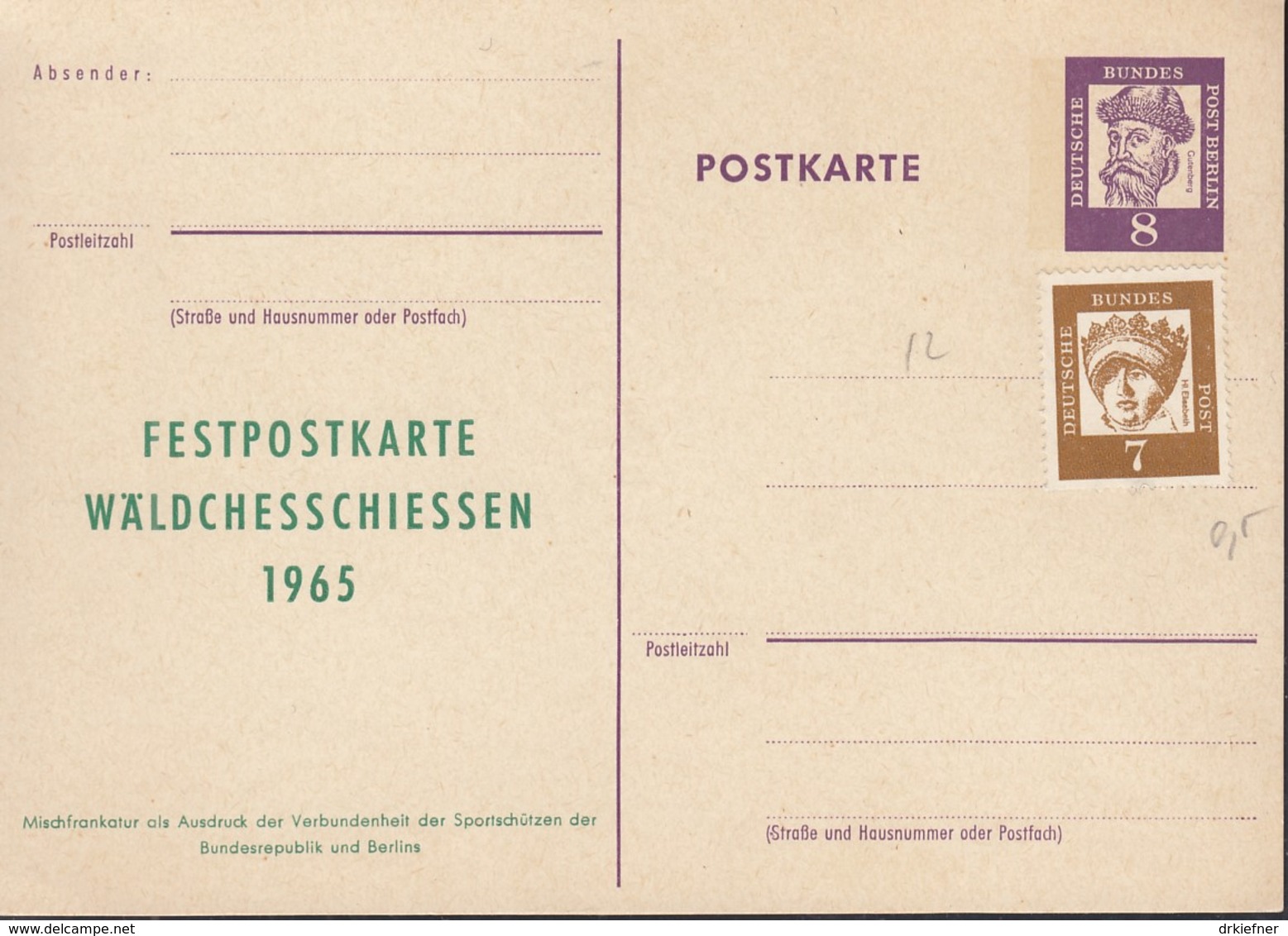 BERLIN P 56, Mit ZFr. BRD 348, Mit Priv. Zudruck:  »Festpostkarte Wäldchesschiessen (Frankfurt) 1965« - Privatpostkarten - Ungebraucht