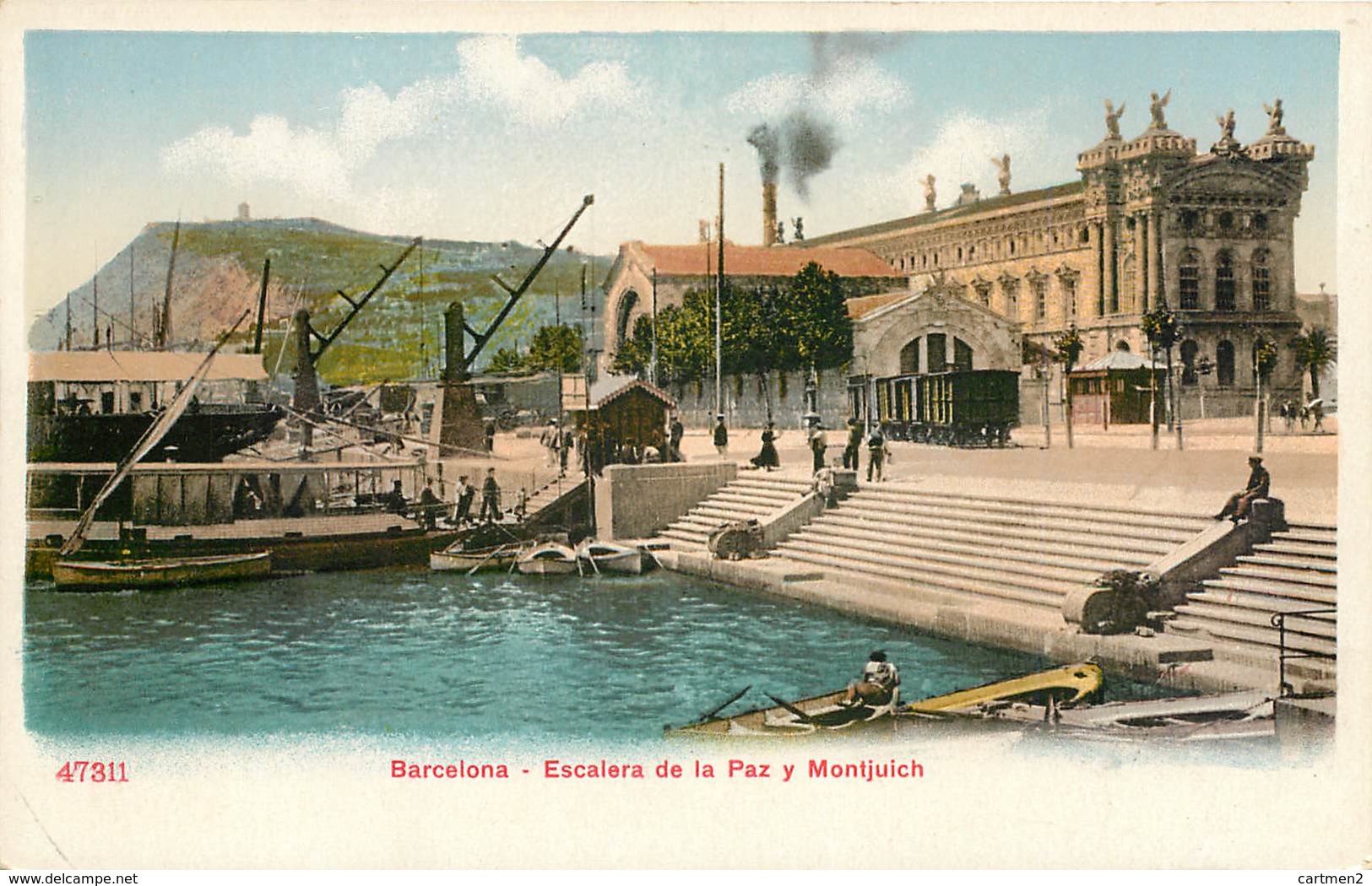 BARCELONA ESCALERA DE LA PAZ Y MONTJUICH ESPANA PHOTOCHROME 1900 - Barcelona