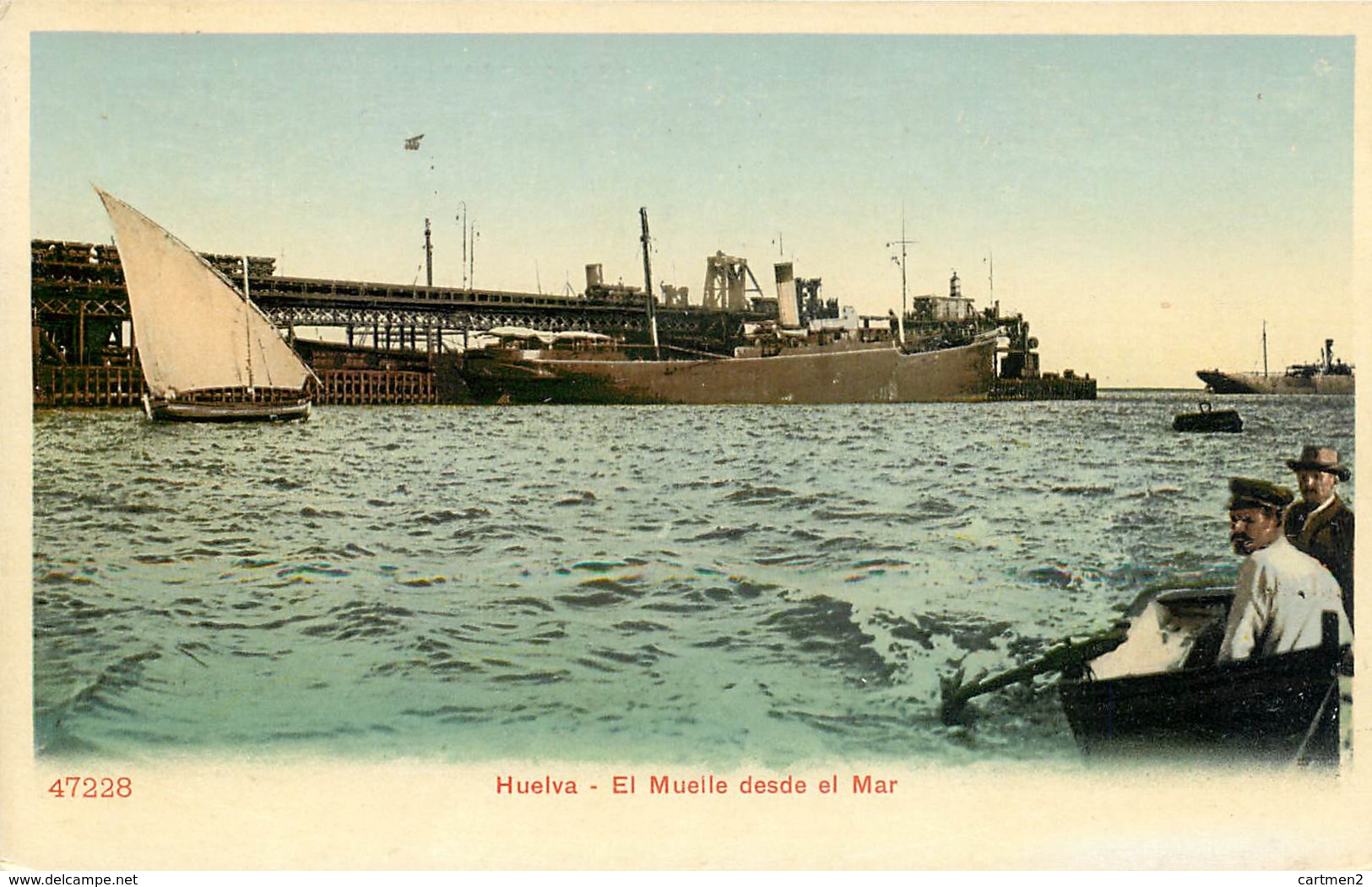 HUELVA EL MUELLE DESDE EL MAR ESPANA PHOTOCHROME 1900 - Huelva