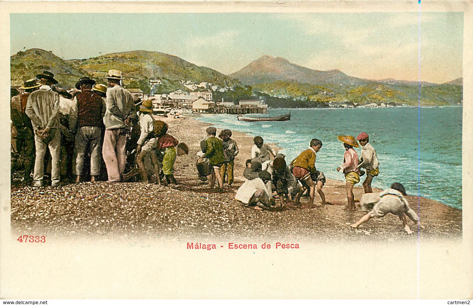 MALAGA ESCENA DE PESCA ESPANA PHOTOCHROME 1900 ESPAGNE - Málaga