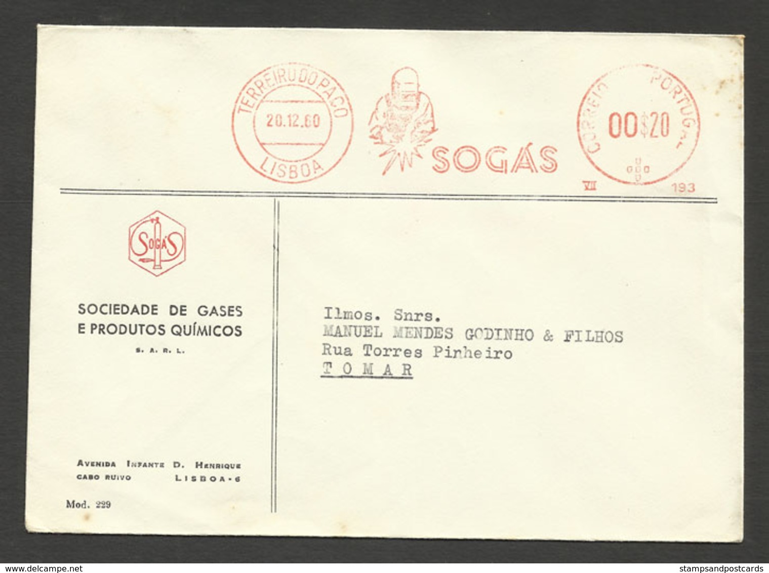 Portugal EMA Cachet Rouge Sogas Gaz Et Produits Chimiques Travaux De Fonderie 1961 Gas And Chemicals Foundry Meter Stamp - Gaz