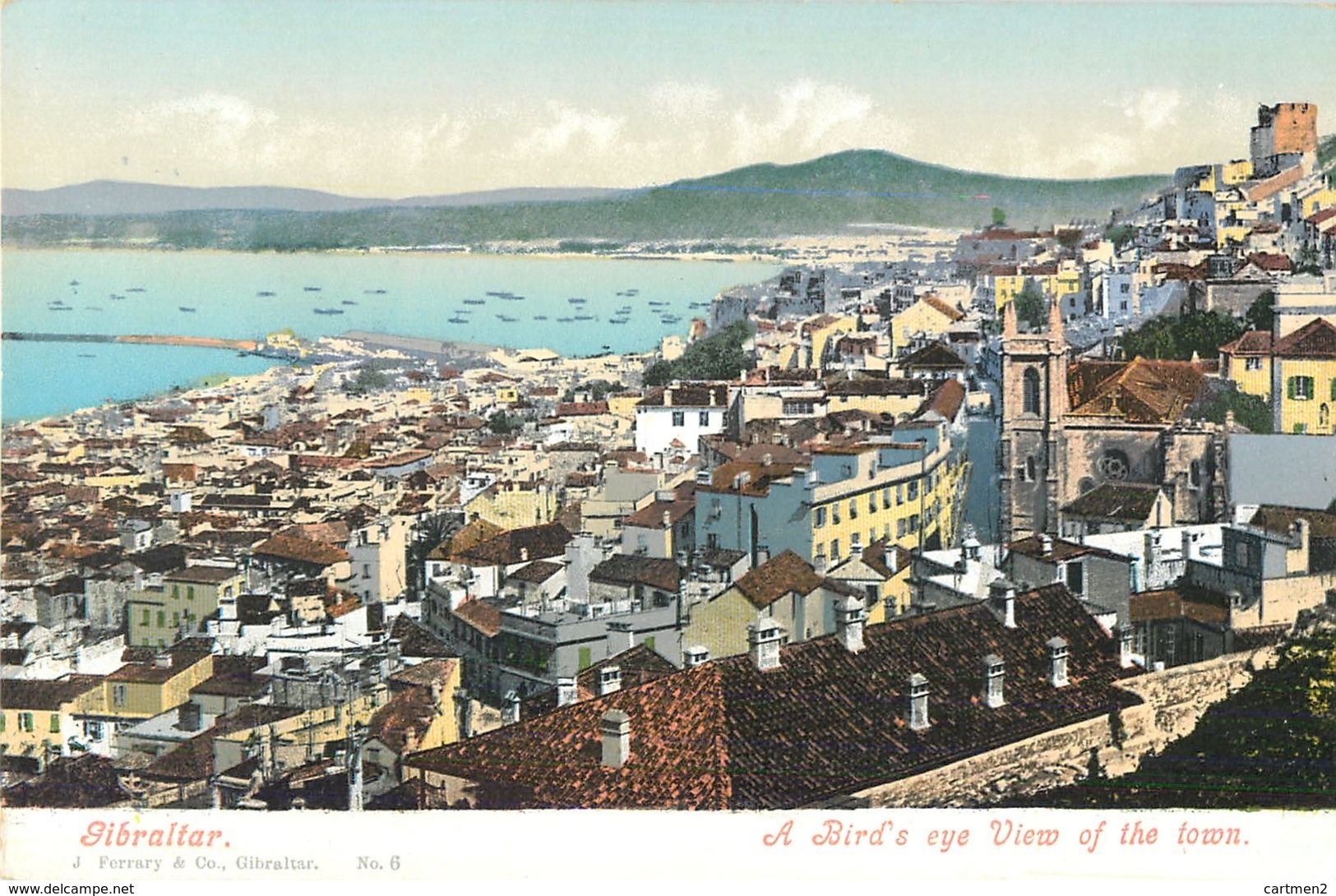 GIBRALTAR BIRD'S EYE VIEW OF THE TOWN J. FERRY § COMPAGNY PHOTOCHROME 1900 - Gibraltar