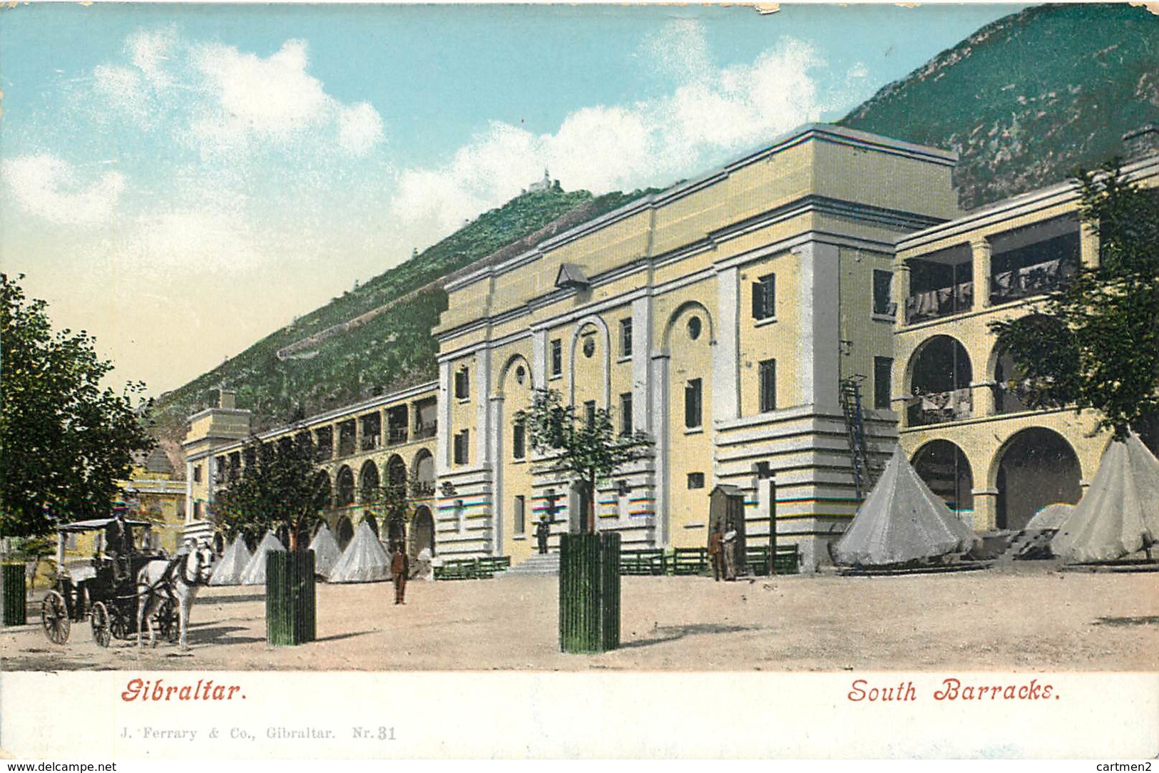 GIBRALTAR SOUTH BARRACKS J. FERRY § COMPAGNY PHOTOCHROME 1900 - Gibilterra