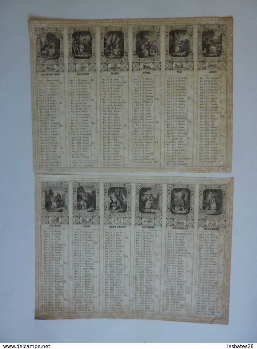 ALMANACH 1853  CALENDRIER ANNUEL 2 Semstriels  12 Allégories Par Mois Avec Signes Du Sodiac - Grand Format : ...-1900