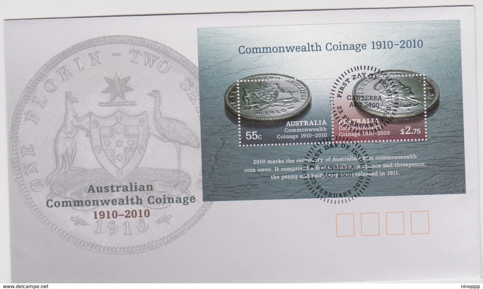 Australia 2010 Commonwealth Coinage Miniature Sheet FDC - FDC