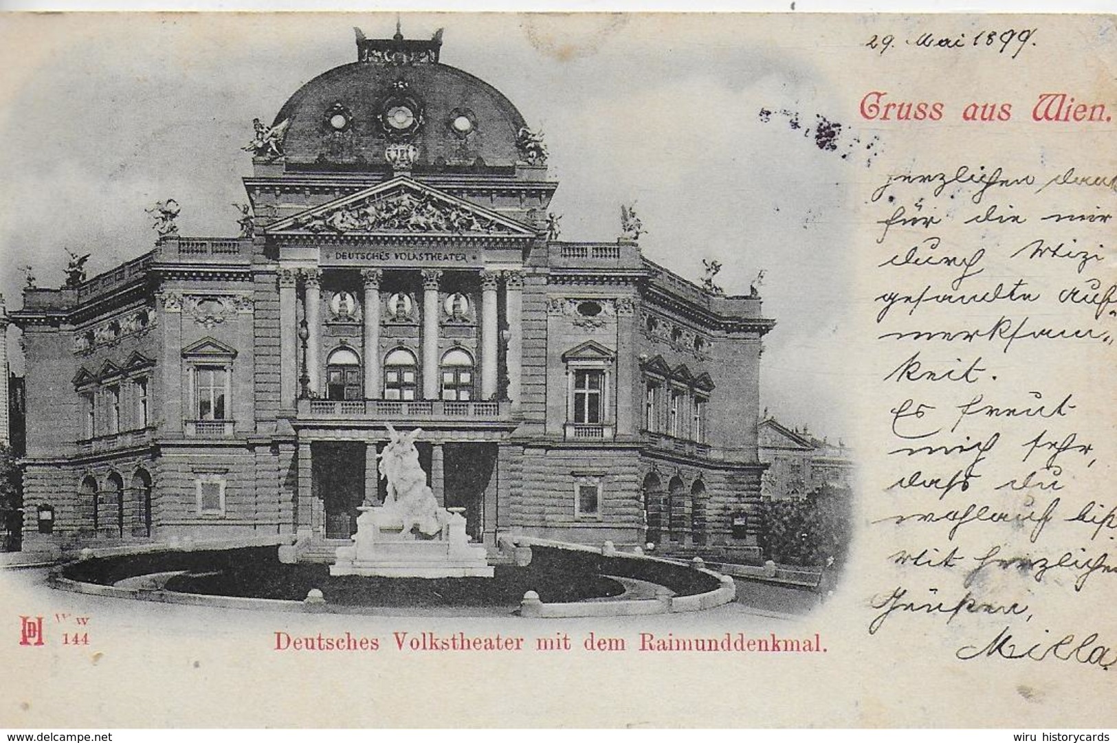 AK 0175  Gruss Aus Wien - Deutsches Volkstheater Mit Dem Raimundsdenkmal Um 1899 - Wien Mitte