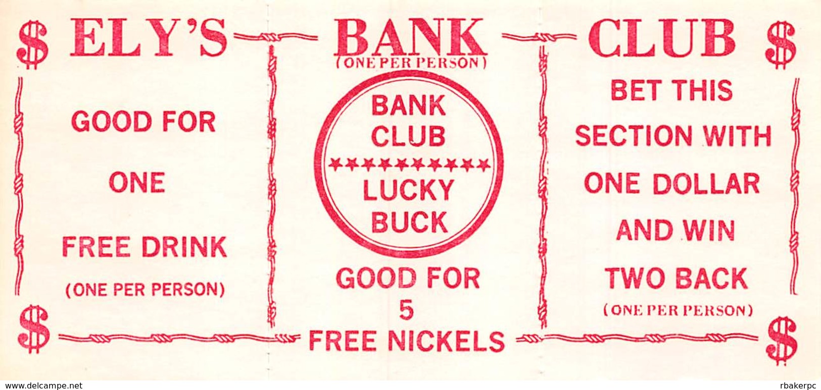 Bank Club Casino - Ely, NV - Coupon Sheet (blank Reverse) - Advertising