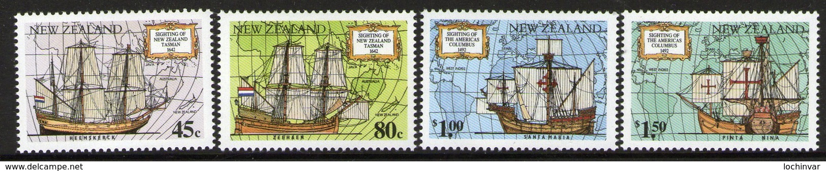 NEW ZEALAND, 1992 SHIPS/NAVIGATORS 4 MNH - Unused Stamps