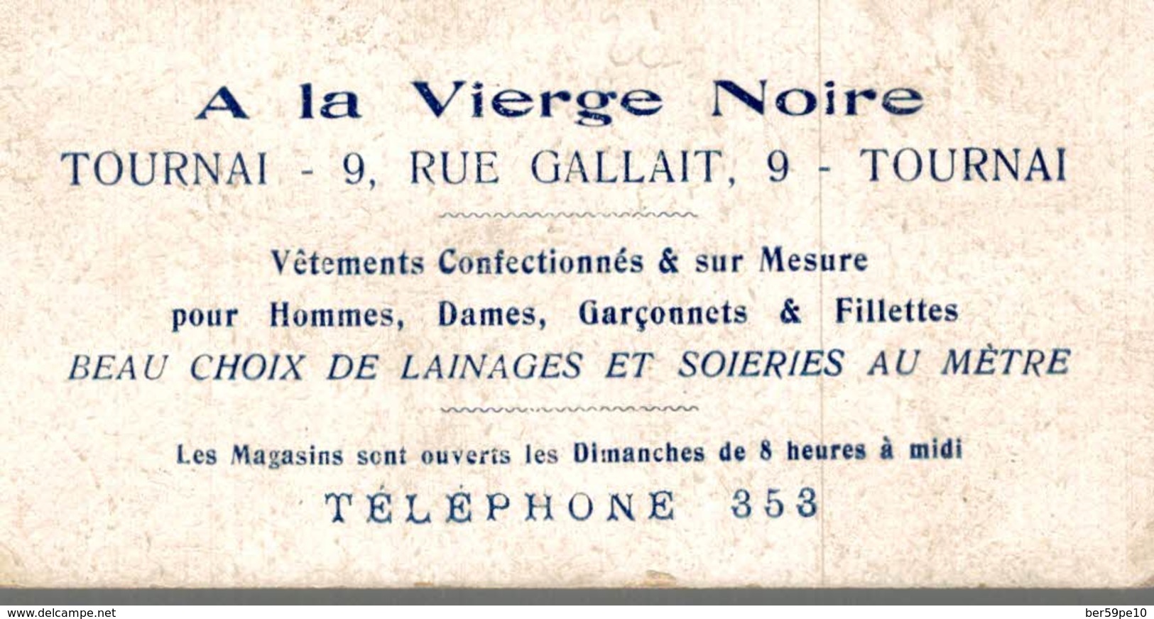 CHROMO A LA VIERGE NOIRE VETEMENTS CONFECTIONNES&SUR MESURE TOURNAI  LA BLAGUE AUX AMOUREUX - Autres & Non Classés