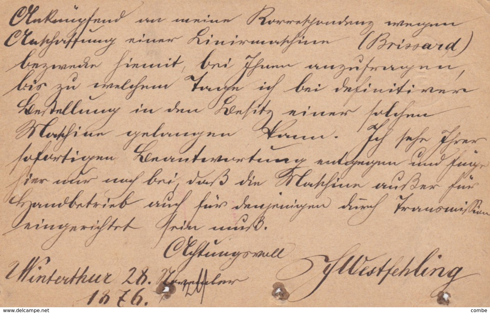 CARD SWITZERLAND 1876. WINTERTHUR TO FRANCE ENTREE SUISSE BELFORT - Sonstige & Ohne Zuordnung