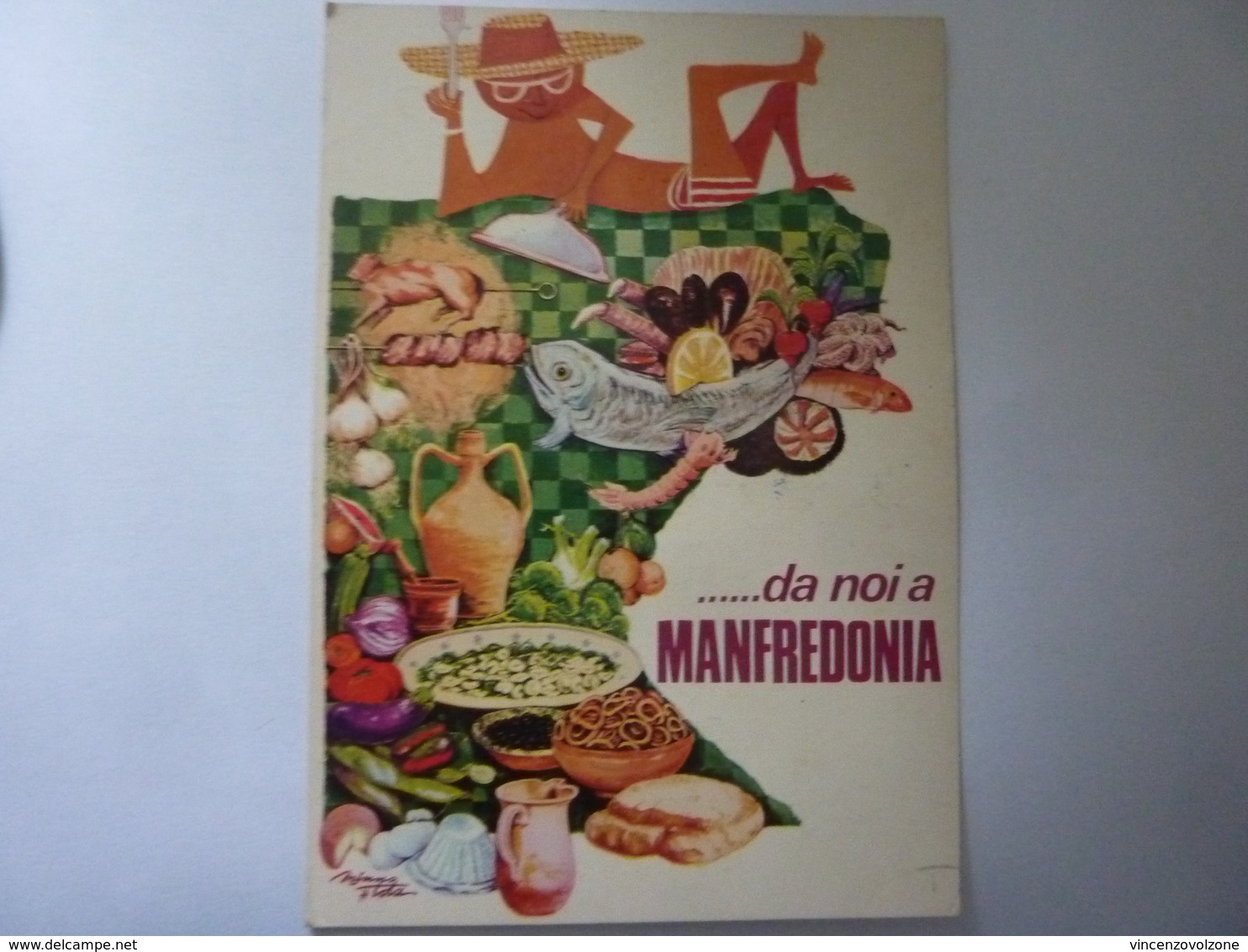 Cartolina Viaggiata  Illustratore "DA NOI A MANFREDONIA"  1984 - Manfredonia