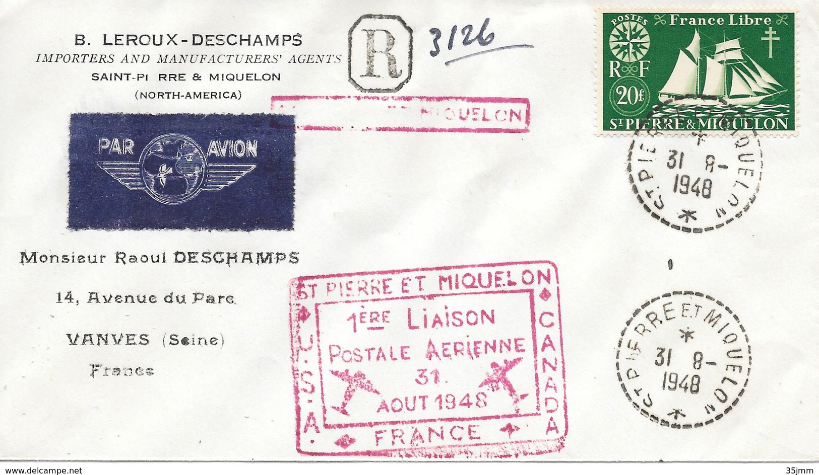 1ère Liaison Postale Aérienne 1948 - Cartas & Documentos