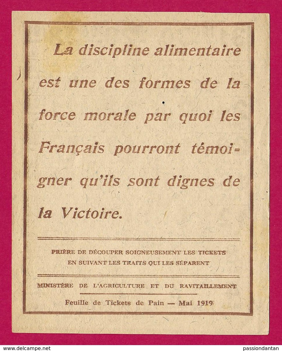 Grille De Tickets Pour Cent Grammes De Pain Du Ministère De L'Agriculture Et Du Ravitaillement - Mois De Mai 1919 - 1914-18