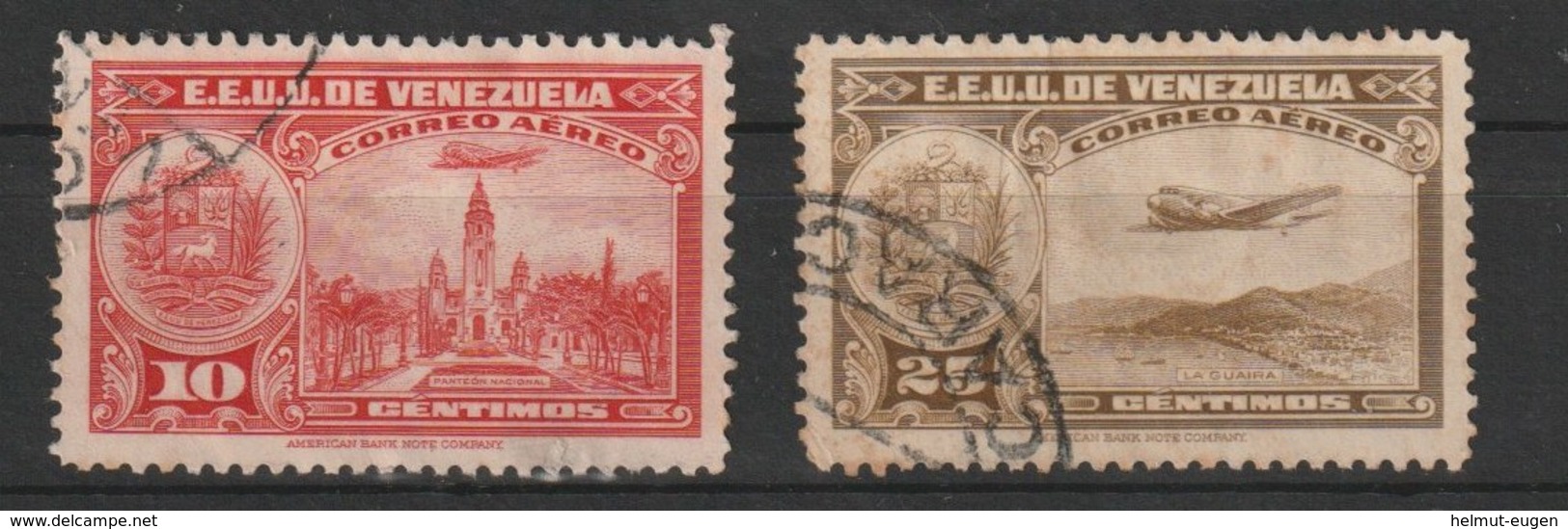 MiNr. 253, 258 Venezuela  1938, Febr./1939. Flugpostmarken: La Guaira, Panteón, - Venezuela