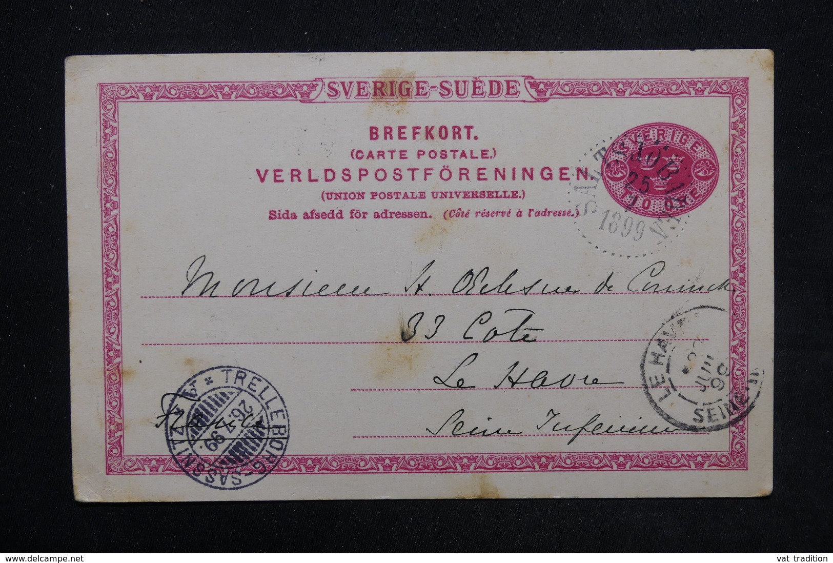 SUÈDE - Entier Postal De Saltsjobiden Pour Le Havre En 1899 - L 24282 - Postal Stationery