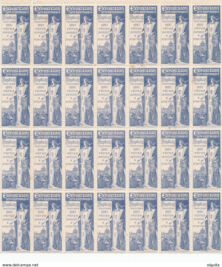 712/28 - VIGNETTES EXPO BRUXELLES TERVUEREN 1897 - TB Bloc De 7 X 4 = 28 Exemplaires BLEUS - 1ère Fois Vu. - Erinnophilie [E]