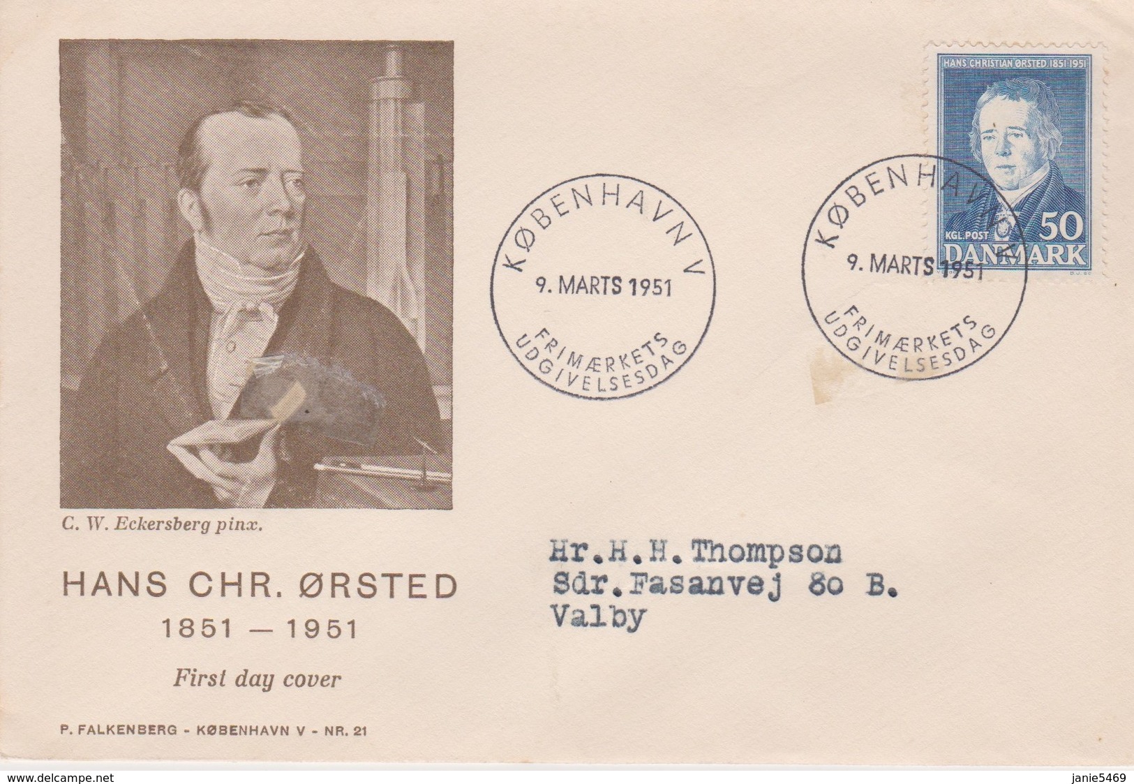 Denmark 1951 Death Centenary Of Hans Oersted  FDC - FDC
