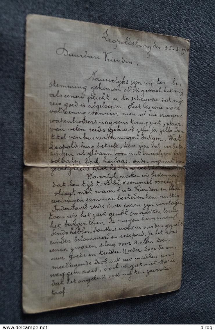 Ancien Document Manuscrit D'un Poilu,guerre 14-18 ,daté De 1914 Du Camp De Léopoldsburg ,original - 1914-18