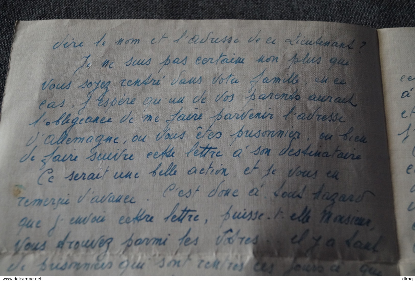 ancien document manuscrit d'une épouse de soldat tué au combat,André Lismont 1941,original