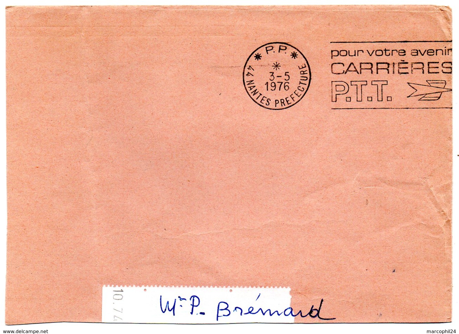 LOIRE ATLANTIQUE - Dépt N° 44 = NANTES PREFECTURE 1976 = FLAMME PP SECAP  Illustrée  'CARRIERES PTT / Votre Avenir ' - Oblitérations Mécaniques (flammes)