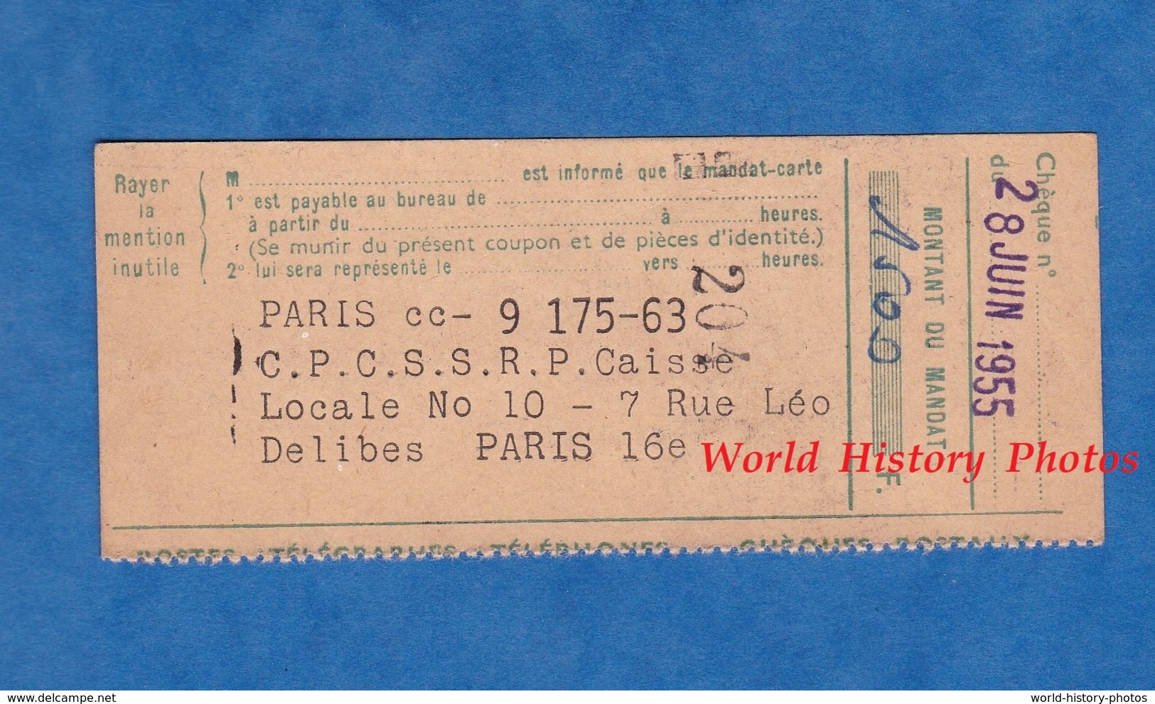 Coupon De Chèque Avec Cachet Au Dos - 28 Juin 1955 - " Poste Télégraphe Téléphone " - Andere & Zonder Classificatie