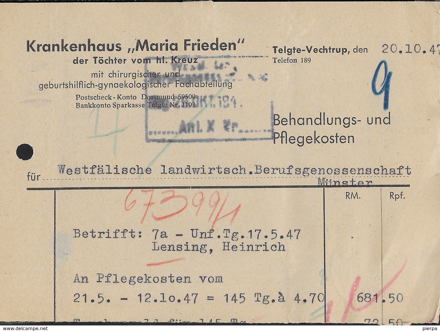 GERMANY -  A.A.S. - FRONTESPIZIO DA TELGTE (KR. MUNSTER) 28.19.1947 - COPPIA 12 PF. - Autres & Non Classés