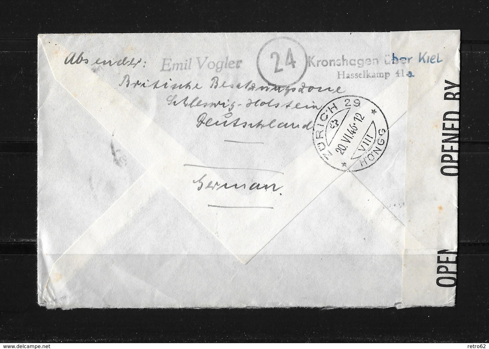 1946 ALLIIERTE BESETZUNG → Zensur Brief Kiel Nach Wallisellen - Autres & Non Classés