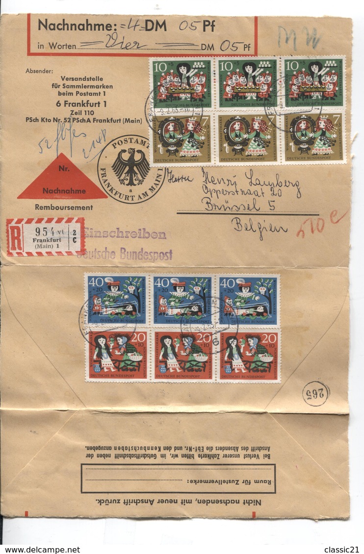 2893/ BRD Einschreiben - Nachnahme 4 DM 05 Pf C.Frankfurt 1963 N.Belgien Brüssel - Briefe U. Dokumente
