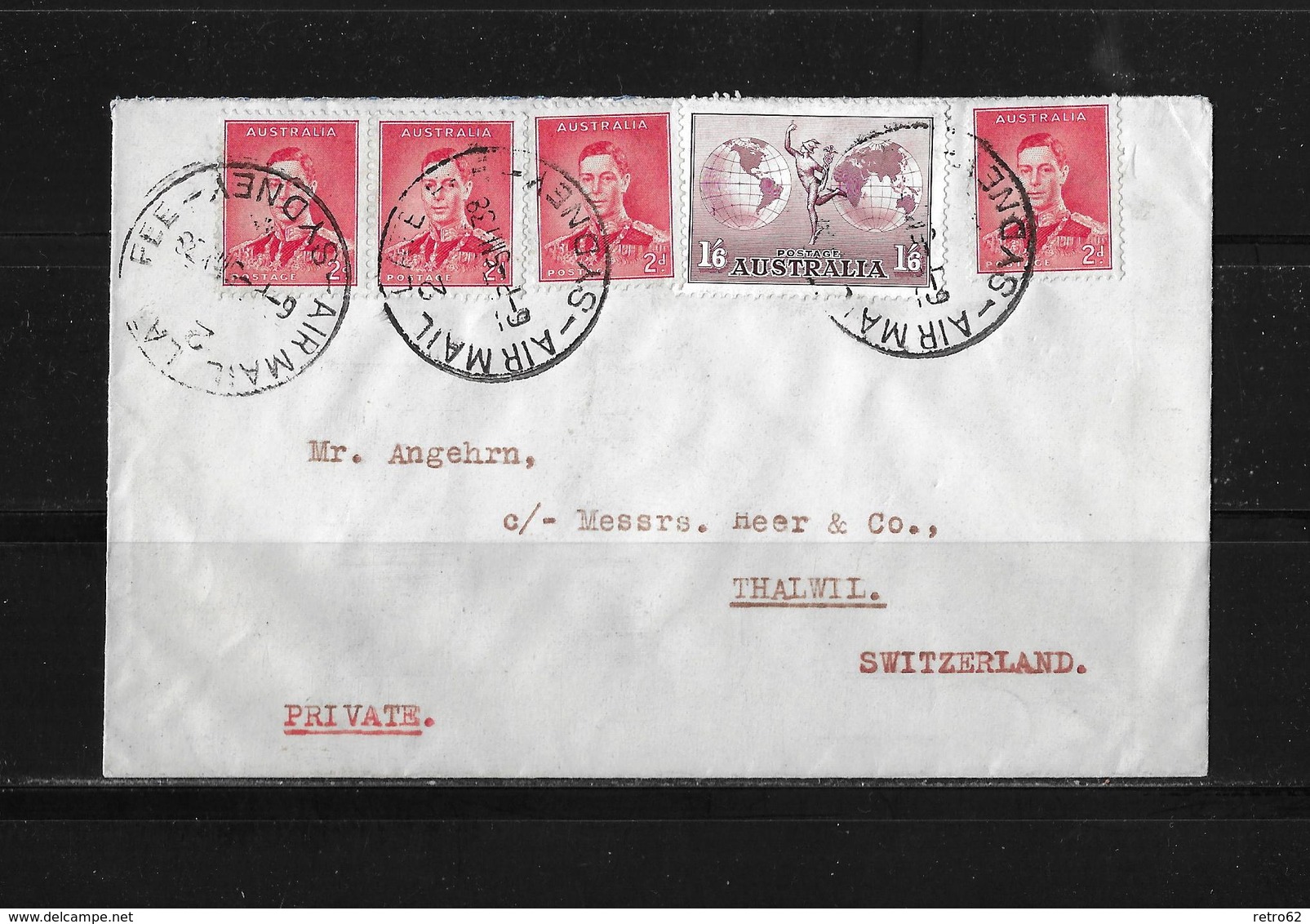 1938 AUSTRALIEN → Luftpost (Air Mail) Brief Sydney Nach Thalwil Schweiz - Lettres & Documents